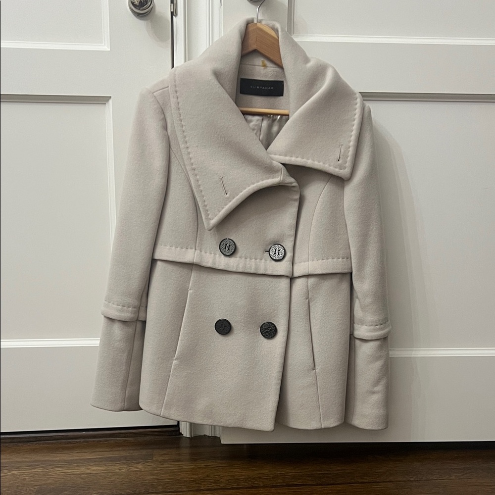Elie Tahari Double-Breasted Cream Peacoat